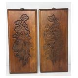 Mid Century Carved Floral Plaques
