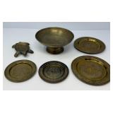 India Brass Bowl with Plates and Turtle