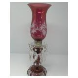 Etched Hurricane Glass Boudoir Lamp with Prisms