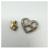 10K Pendant with Stone, Two Tone Heart Pendant