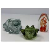 Art Glass Paperweights and Frog Votive Holder