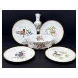 Coalport Vase, Floral Bowl, Bird Plates