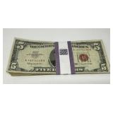 Ten Red Seal $5 Federal Reserve Notes- $50