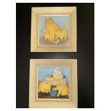 Framed Hand Painted Tiles of Kittens