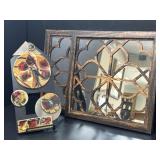 Two Mirrors with Wood Overlay, Artisan Tile Clock