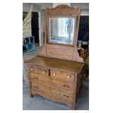 Oak Dresser with Beveled Mirror