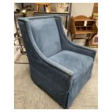 Bernhardt Nailhead Blue Swivel Chair