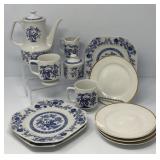 Blue and White Tea Set, Gold and White Plates
