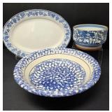 Blue and White Platter and Two Bowls