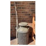 Vintage Milk Can, Walking Stick, Grapevine Wreath