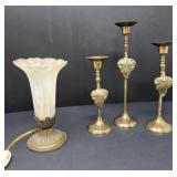 Brass Finish Candle Holders and Lamp