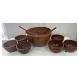 Vintage Teak Salad Set with (7) Bowls and Servers