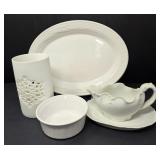 White Platter, Gravy Boat, Candle Holder
