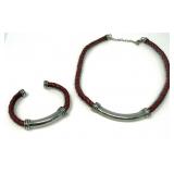 Vtg Joseph Esposito Ster. + Braided Leather Choker