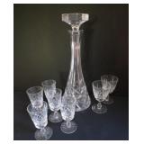 Cut Crystal Decanter with Stopper and Glasses