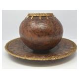 Pottery/Rattan Jar and Plate