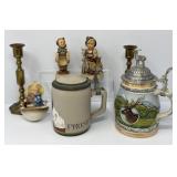Germ. Steins, Hummels, Brass Candleholders