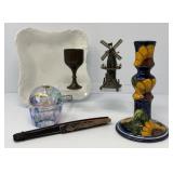 Windmill, Oil Lamp, Bavaria Plate, Bronze Cup, Fan