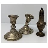 Weighted Sterling Candleholders and Shaker