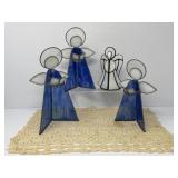 Four Stained Glass Angels and Lace Doilie