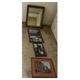 Four Framed Photographs & One Framed Mirror