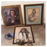 Native American Artwork and Three Dream Catchers