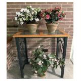Glass Top Metal Table and Faux Floral