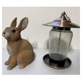 Rabbit Figurine and Bird Feeder