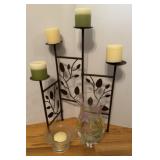Metal Folding Candle Holder & Two Glass Decor
