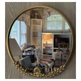 Round Metal Mirror with Leaf Accents