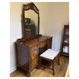Walnut Vanity Dresser with Bench