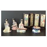Geisha Girl Figurines , Miniature Screen and