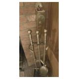 Brass Fireplace Set with Match Holder