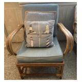 Rattan Armchair with Blue Cushion