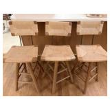 Vintage Wooden Counter Stools with Woven Seat