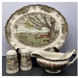 Johnson Bros. Platter, Gravy Boat, Salt and Pepper