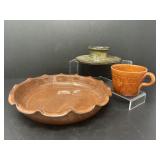 Pottery Mug. Pie Plate, Candle Holder