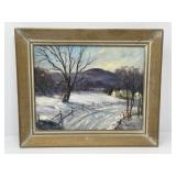 Oil on Canvas Board 'Winter Road' signed Furlong
