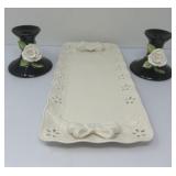 Vintage Fitz & Floyd Candleholders, Ceramic Tray