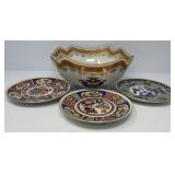 Asian Bowl, Three Decorative Imari Plates