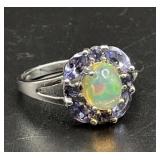 Sterling Silver Opal and Tanzanite Ring