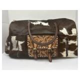 Cowhide Weekender Bag w/Tooled Leather Work