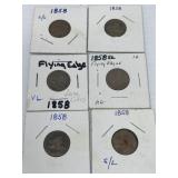 Six 1858 Flying Eagle Cents B