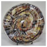 Large Hand Blown Ruffled  Art Glass Bowl