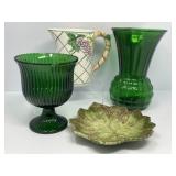 Green Glassware, Pitcher, Portugal Cabbage Plate