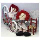 Raggedy Ann Dolls with Doll Chairs and Bike