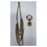 Gold Filled Art Deco Watch-Brooch, Pearl Necklace