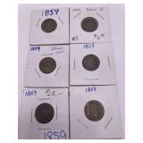 Six 1859 Indian Head Cents A