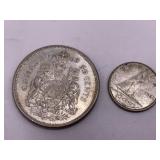 80% Silver Canadian 1963 Half Dollar, 1965 Dime