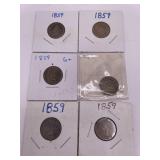 Six 1859 Indian Head Cents B